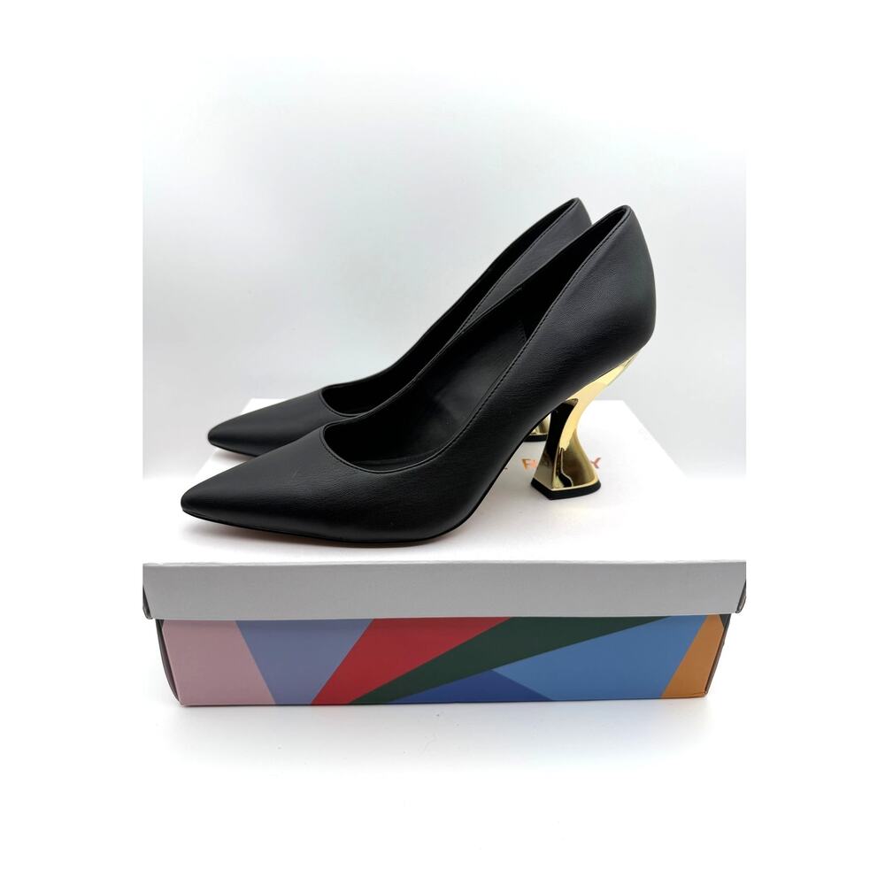 Katy Perry Laterr Pumps Black Gold Mirror Heels Size 9 Pointed Toe Original Box - Picture 2 of 11
